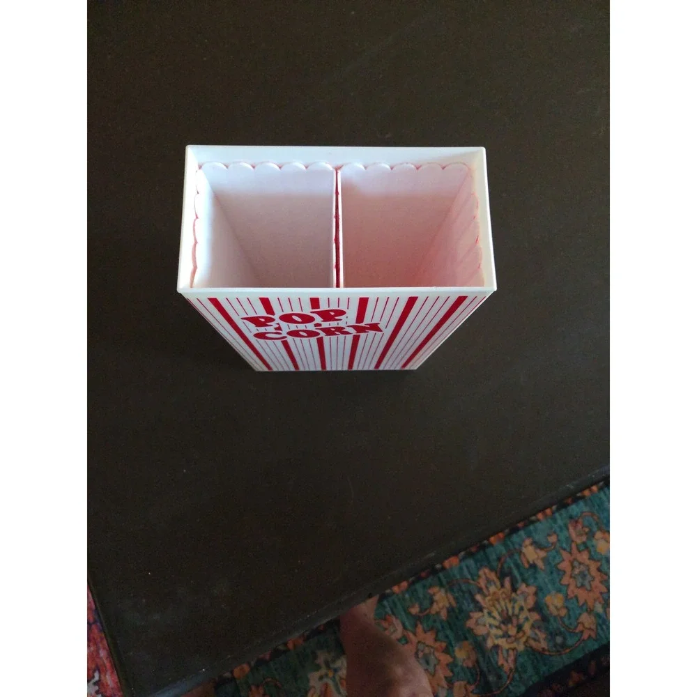 90s Red and White Striped Plastic Reusable Popcorn Bucket And 4 Snack Boxes